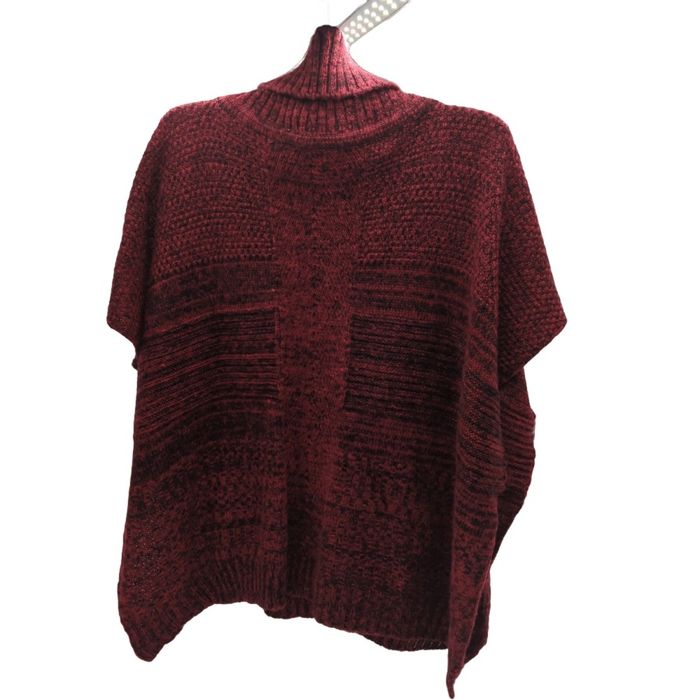 Apt. 9 Womens Burgundy Black Marled Cowl Neck Knit Poncho Sweater OS